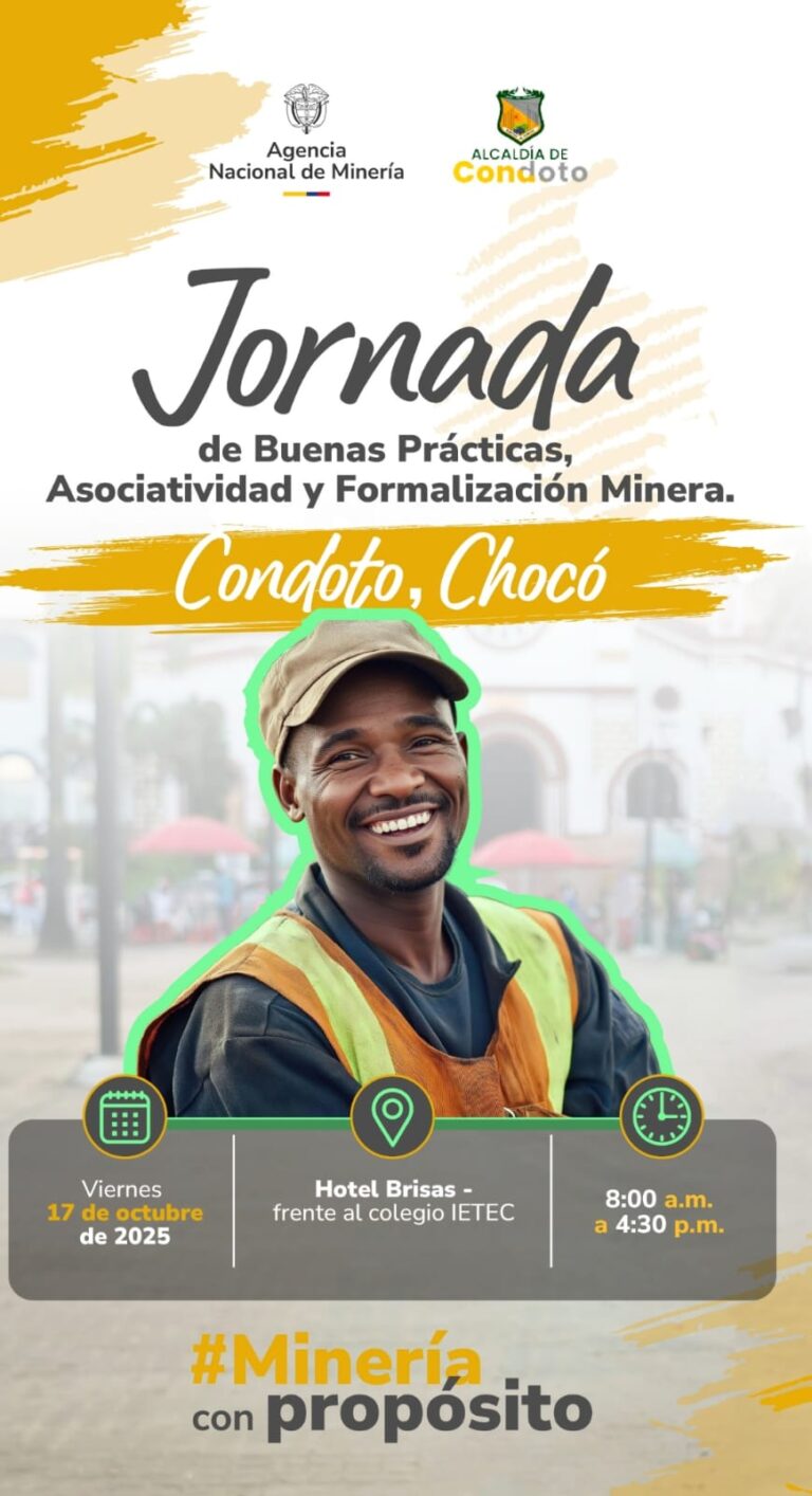 Jornada para las buenas prácticas, formalización minera y asociatividad se cumplirá este viernes 17 de octubre en Condoto.