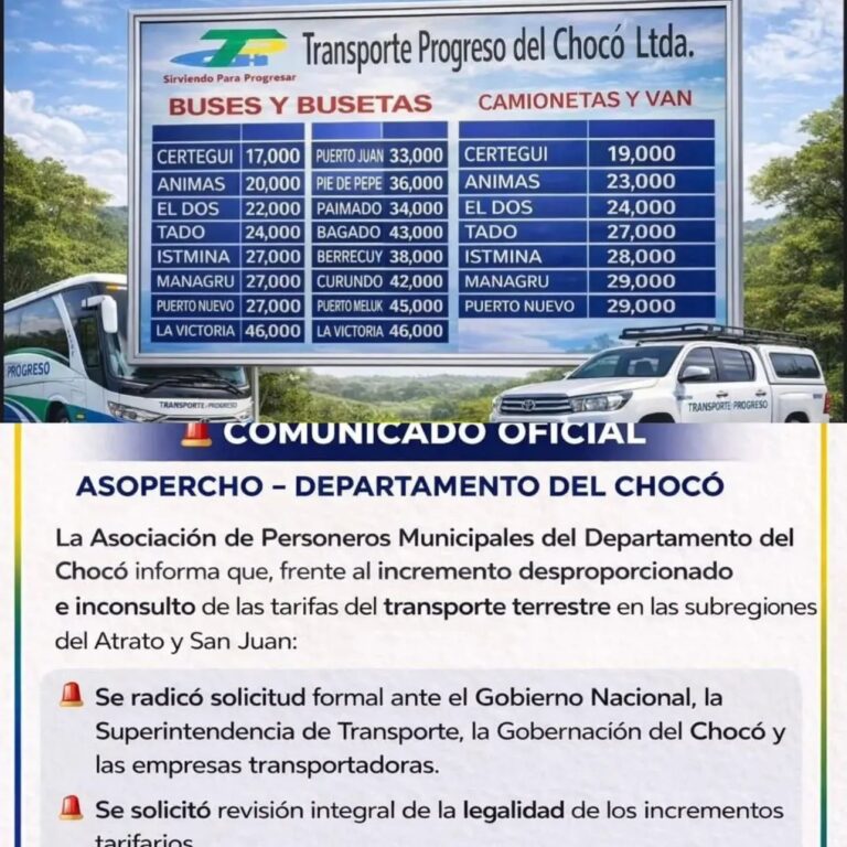 Denuncian el exagerado precio del transporte terrestre en el Chocó.