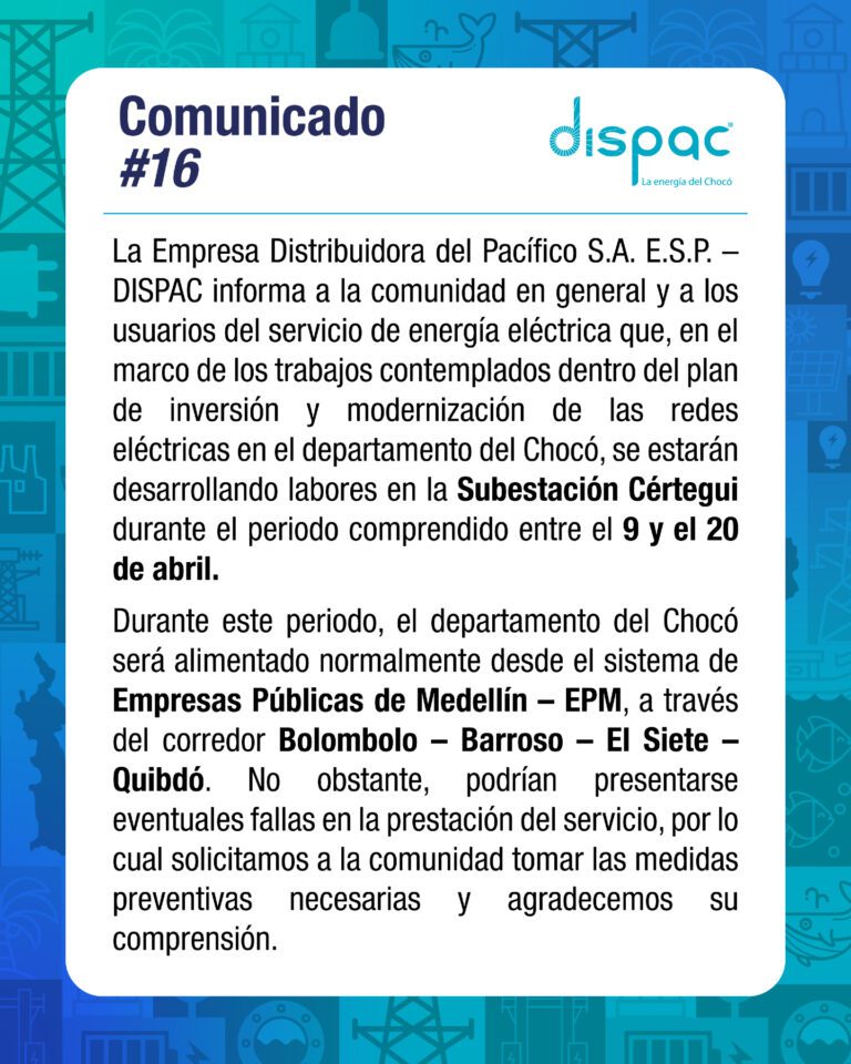 ATENCIÓN: Toda la zona del San Juan estará sin energía eléctrica este lunes 13 de abril por trabajos necesario que adelantada Dispac